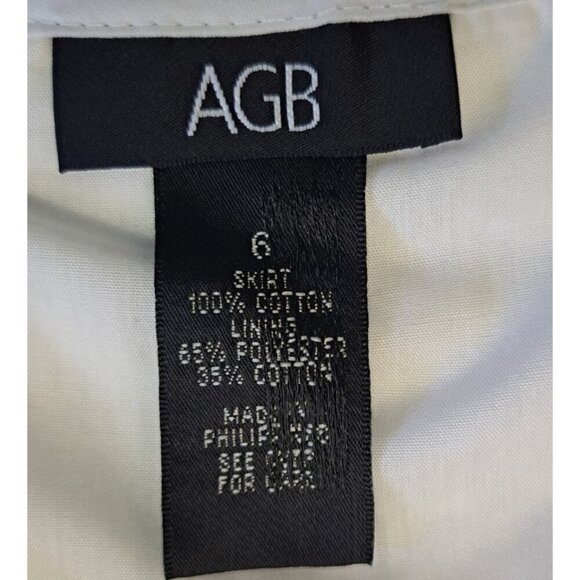 AGB  6 White Cotton Tone on Tone Polka Dot A-Line Side Zip Border Lined Skirt - Picture 2 of 10